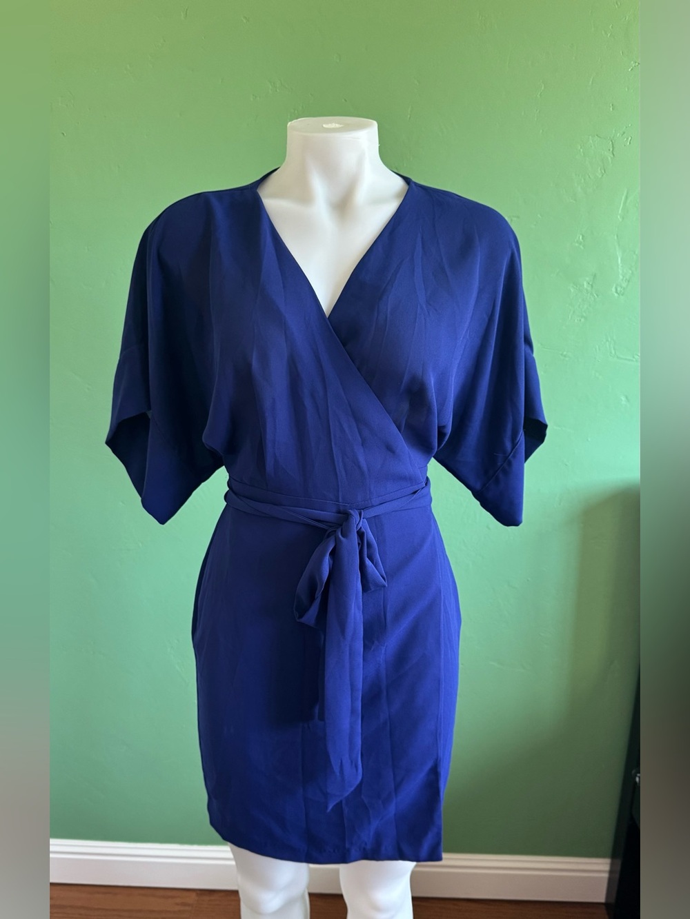 Royal Blue Kimono Sleeve Wrap Dress ARK & CO. With Tie Waist, Size Small